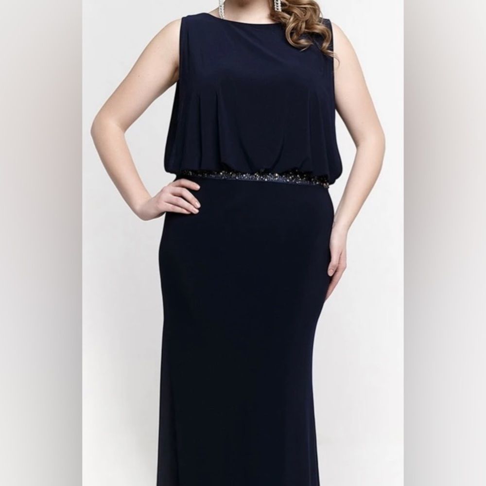 Blue Maxi Formal Dress Women. 6. Sleeveless Stretch Embellished Zipper. Lined.